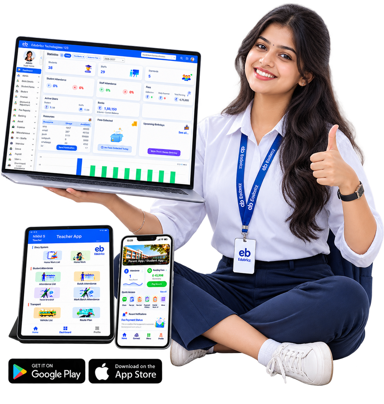 Smiling institution girl holding an educational tablet - Edubricz Institution ERP - Best School ERP Software Bangalore